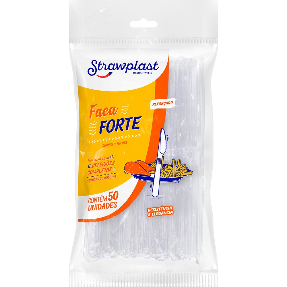 Straw Garfo x Faca Kit Forte Branco com 50 unidades