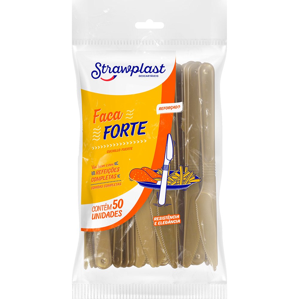 Straw Garfo x Faca Kit Forte Branco com 50 unidades