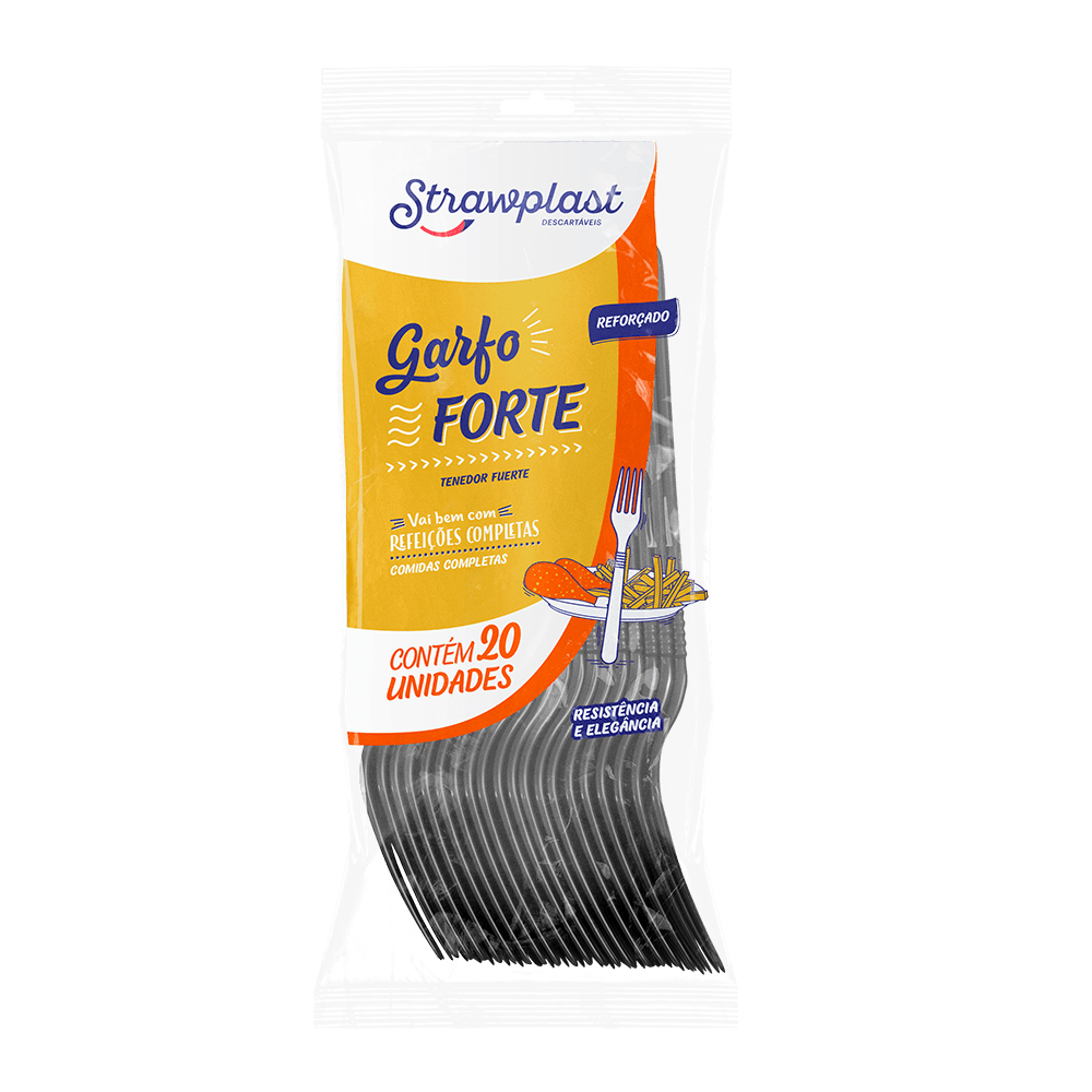 Garfo Refeição Linha Forte Preto 20 unid Strawplast