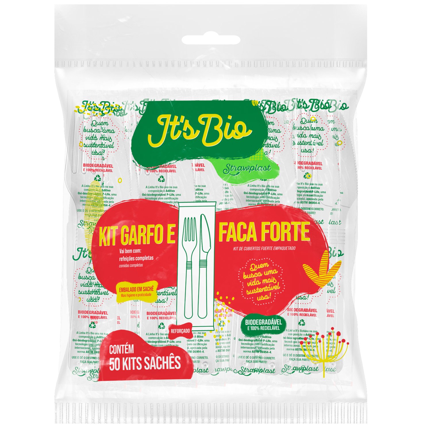 Straw Garfo x Faca Kit Forte Branco com 50 unidades