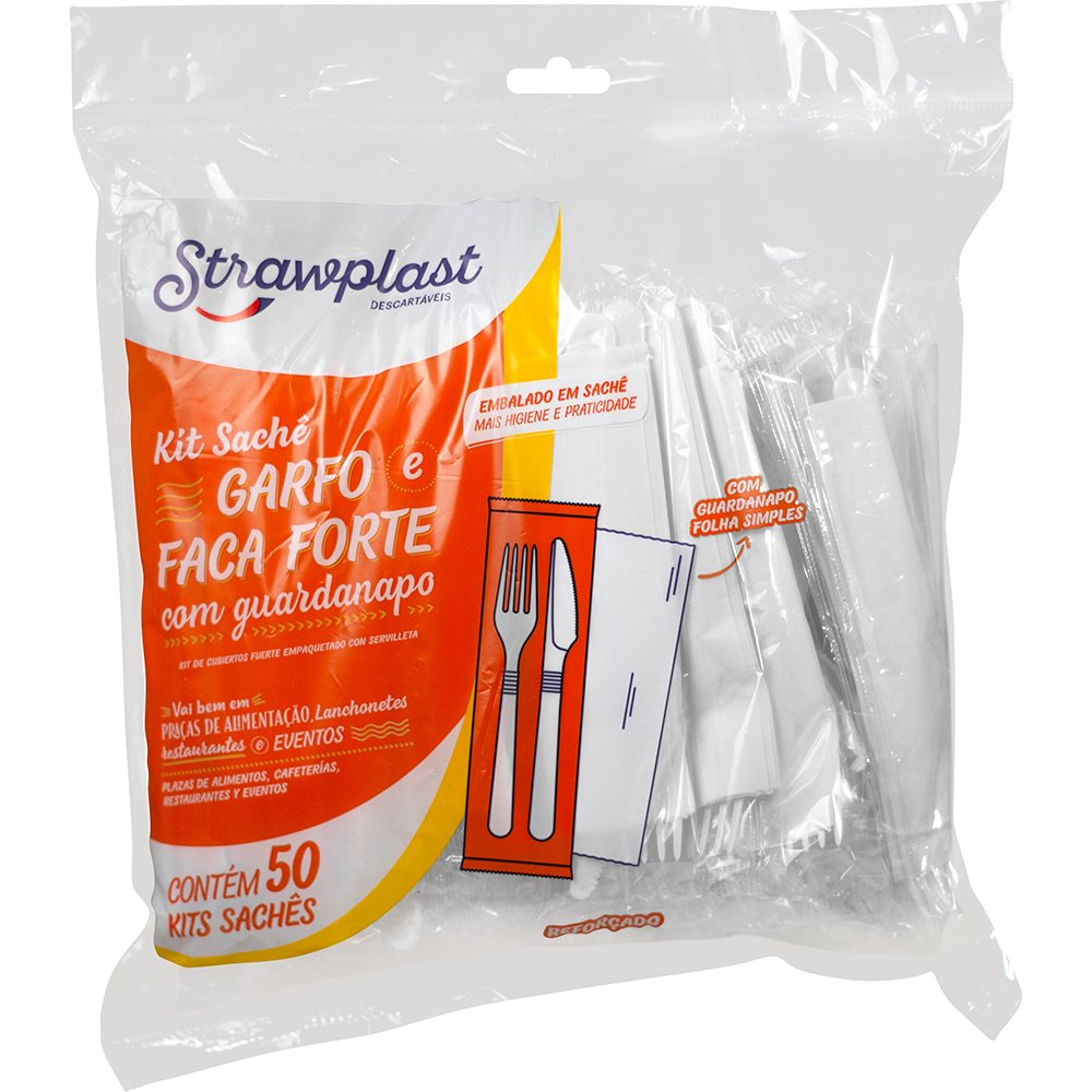 KIT SACHE GARFO E FACA DESC REFOR BRC STRAWPLAST PC C/ 50 UN