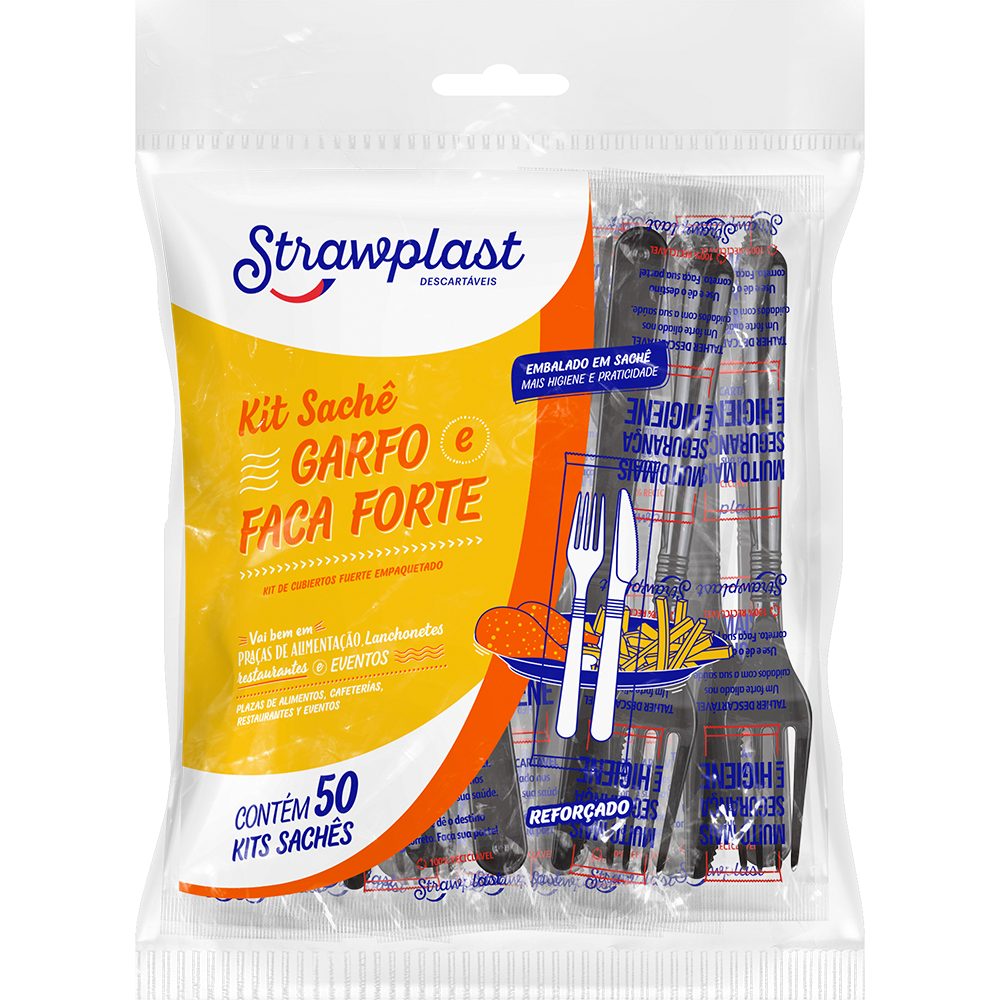 Kit Sachê Garfo e Faca Forte com Guardanapo - Strawplast