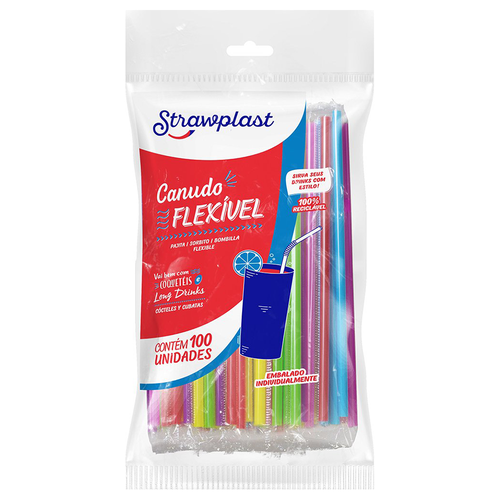 Canudo Flexível 6mm Sachê Individual Colorido 100 unidades Canudo Flexível 6mm Sachê Individual Colorido 100 unidades