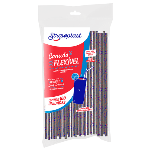 Canudo Flexível 6mm Sachê Individual Preto 100 unidades