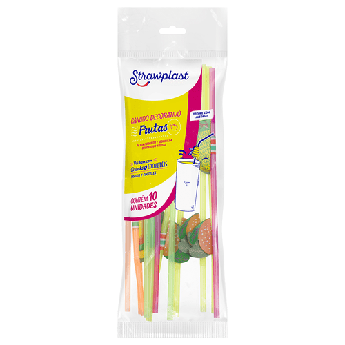 Canudo Frutas Flexível 6mm Misto 10 unidades