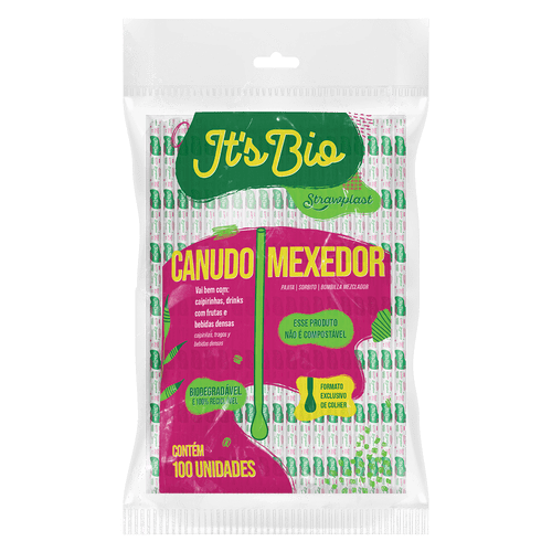 Canudo It's Bio Colher Mexedor 6mm Sachê Individual Papel Transparente 100 unidades