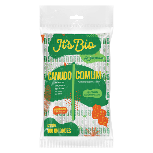 Canudo It's Bio Comum 5mm Sachê Individual Papel Transparente 100 unidades