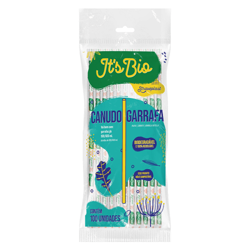 Canudo It's Bio Garrafa 24cm Sachê Individual Papel Transparente 100 unidades