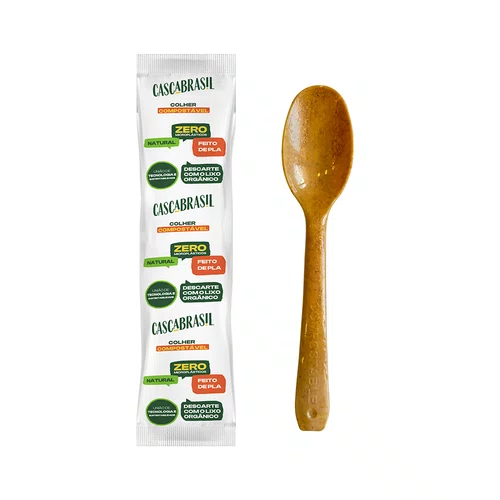 Colher Compostável Amadeirada Sachê Granel CascaBrasil - 200 un.
