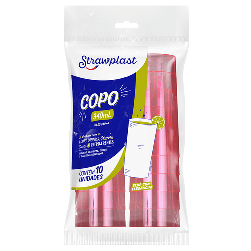 Copo 340mL Long Drink Rosa Neon 10 unidades