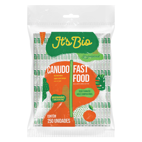 Canudo It's Bio Fast Food 6mm Sachê Individual Papel Transparente 250 unidades