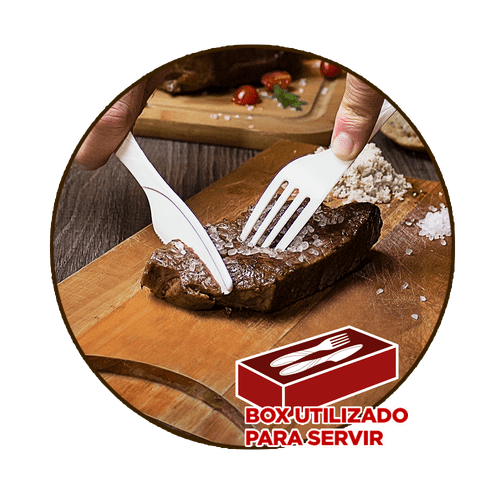 Kit Box Garfo e Faca Churrasco Extra Forte Branco 20 unidades