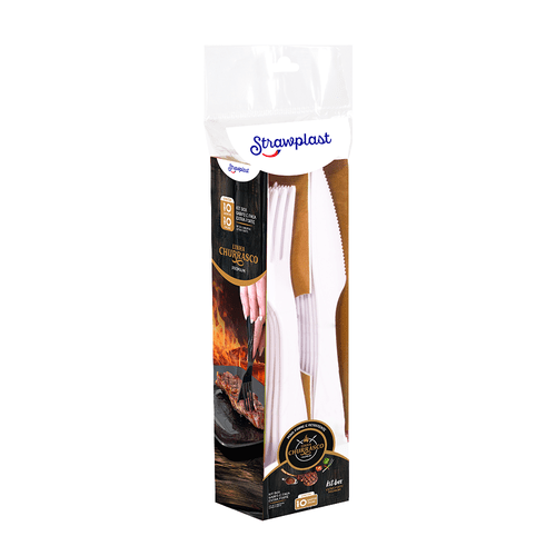 Kit Box Garfo e Faca Churrasco Extra Forte Branco 20 unidades