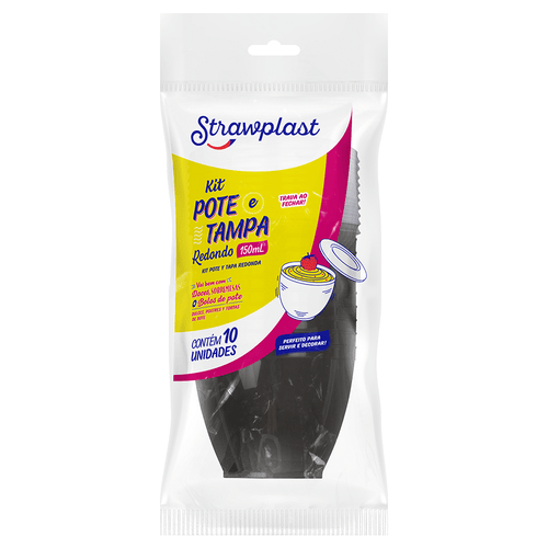 Kit Pote com Tampa Redondo 150mL Preto 10 unidades