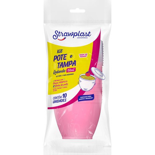 Kit Pote com Tampa Redondo 150mL Rosa 10 unidades