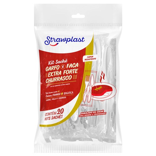Kit Sachê Garfo e Faca Churrasco Extra Forte Branco 20 kits