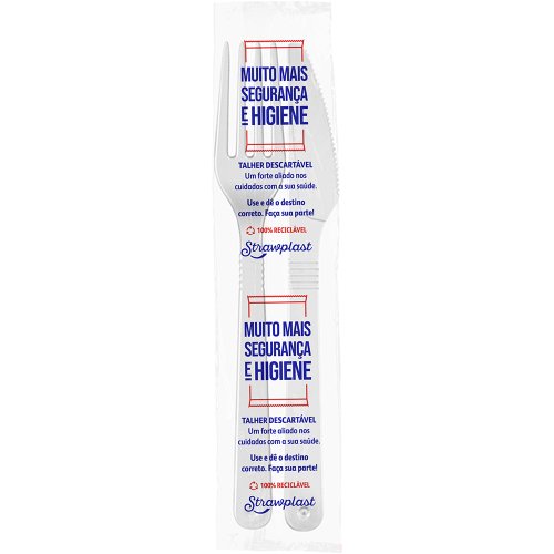 Kit Sachê Garfo e Faca Refeição Forte Reforçado Branco 50 kits