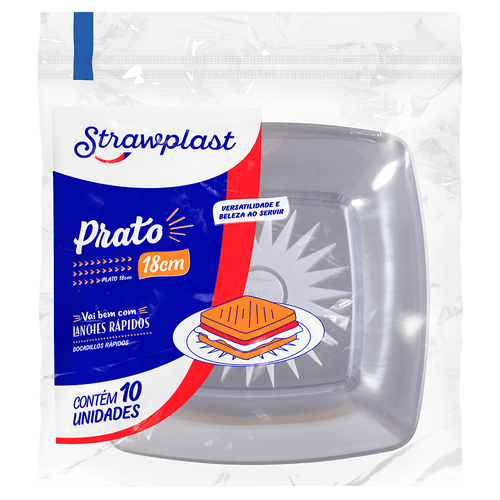 Prato Lanche 18cm Quadrado Cristal 10 unidades