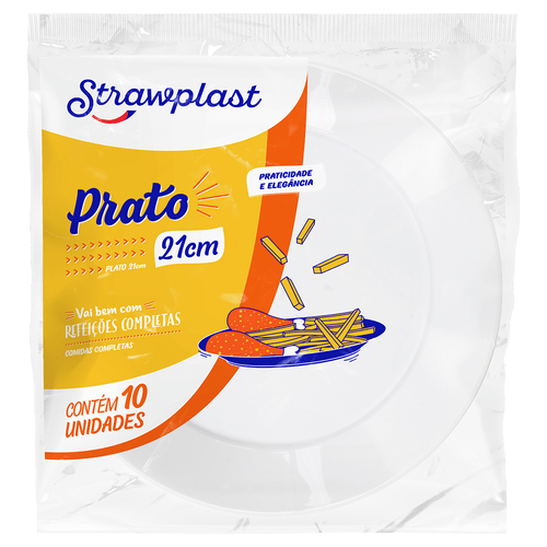 Prato Refeição 21cm Redondo Branco 10 unidades