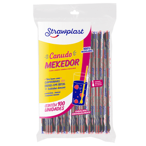 Canudo Colher Mexedor 6mm Sachê Individual Preto 100 unidades