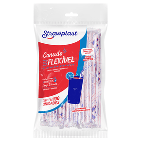 Canudo Flexível 6mm Sachê Individual Branco c/ Listra Vermelha 100 unidades
