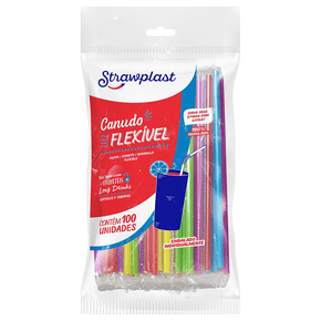 Canudo Flexível 6mm Sachê Individual Colorido 100 unidades