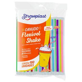 Canudo Flexível Shake 8mm Sachê Individual misto 100 unidades