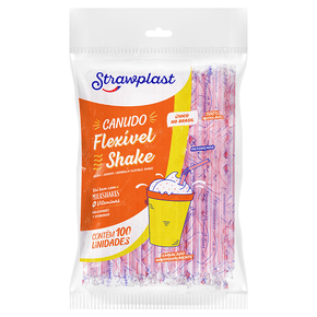 Canudo Flexível Shake 8mm Sachê Individual Transparente c/ Listra Vermelha 100 unidades