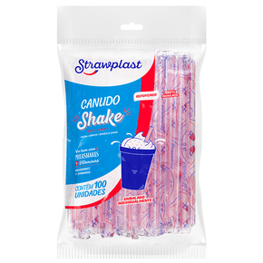 Canudo Shake 8mm Sachê Individual Transparente c/ Listra Vermelha 100 unidades