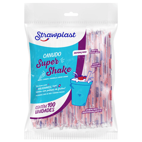 Canudo Super Shake 10mm Sachê Individual Transparente c/ Listra Vermelha 100 unidades
