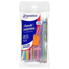 Canudo Tradicional 5mm Sachê Individual Colorido 100 unidades