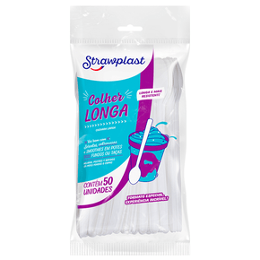 Colher Longa Branca 50 unidades
