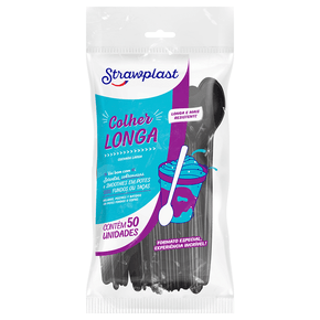 Colher Longa Preta 50 unidades