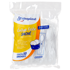 Colher Refeição Forte Reforçada em Sachê Branca 50 unidades