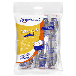 Colher Refeição Forte Reforçada em Sachê Preta 50 unidades