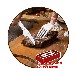 Kit Sachê Garfo e Faca Churrasco Extra Forte com Guardanapo Branco