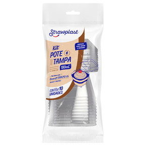 Kit Pote com Tampa Quadrado 180mL Cristal 10 unidades