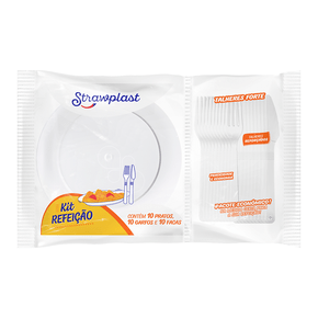 Kit Refeição Branco 30 unidades (10 Pratos 21cm Redondo + 10 Garfos Fortes + 10 Facas Fortes)
