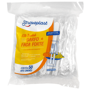 Kit Sachê Garfo e Faca Refeição Forte Reforçado Branco 50 kits