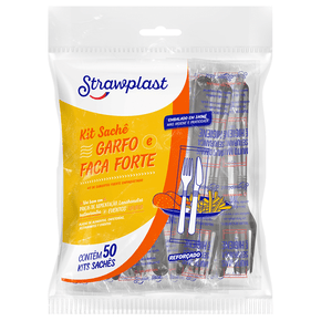 Kit Sachê Garfo e Faca Refeição Forte Reforçado Preto 50 kits