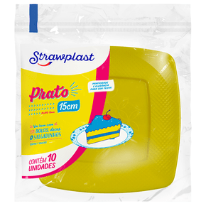 Prato Festa 15cm Quadrado Amarelo 10 unidades