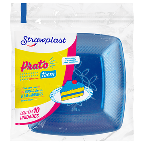 Prato Festa 15cm Quadrado Azul Neon 10 unidades