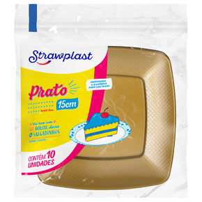 Prato Festa 15cm Quadrado Dourado 10 unidades