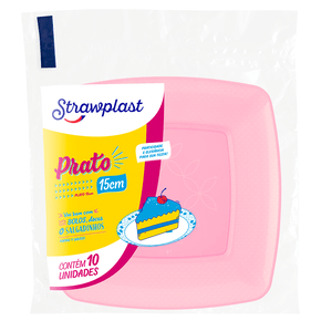 Prato Festa 15cm Quadrado Rosa 10 unidades