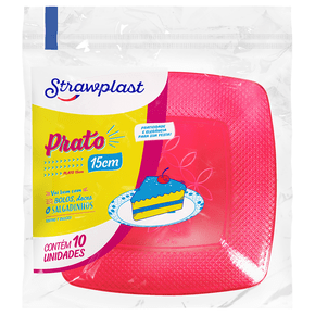 Prato Festa 15cm Quadrado Rosa Neon 10 unidades