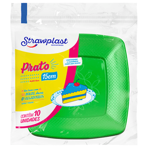 Prato Festa 15cm Quadrado Verde 10 unidades