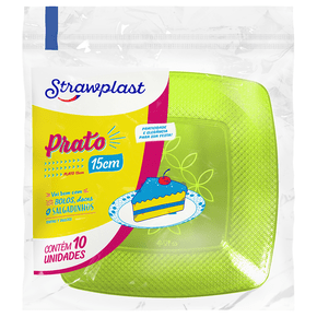 Prato Festa 15cm Quadrado Verde Neon 10 unidades