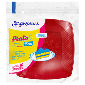 Prato Festa 15cm Quadrado Vermelho 10 unidades