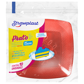 Prato Festa 15cm Quadrado Vermelho Neon 10 unidades