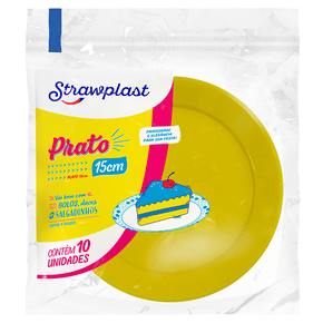Prato Festa 15cm Redondo Amarelo 10 unidades